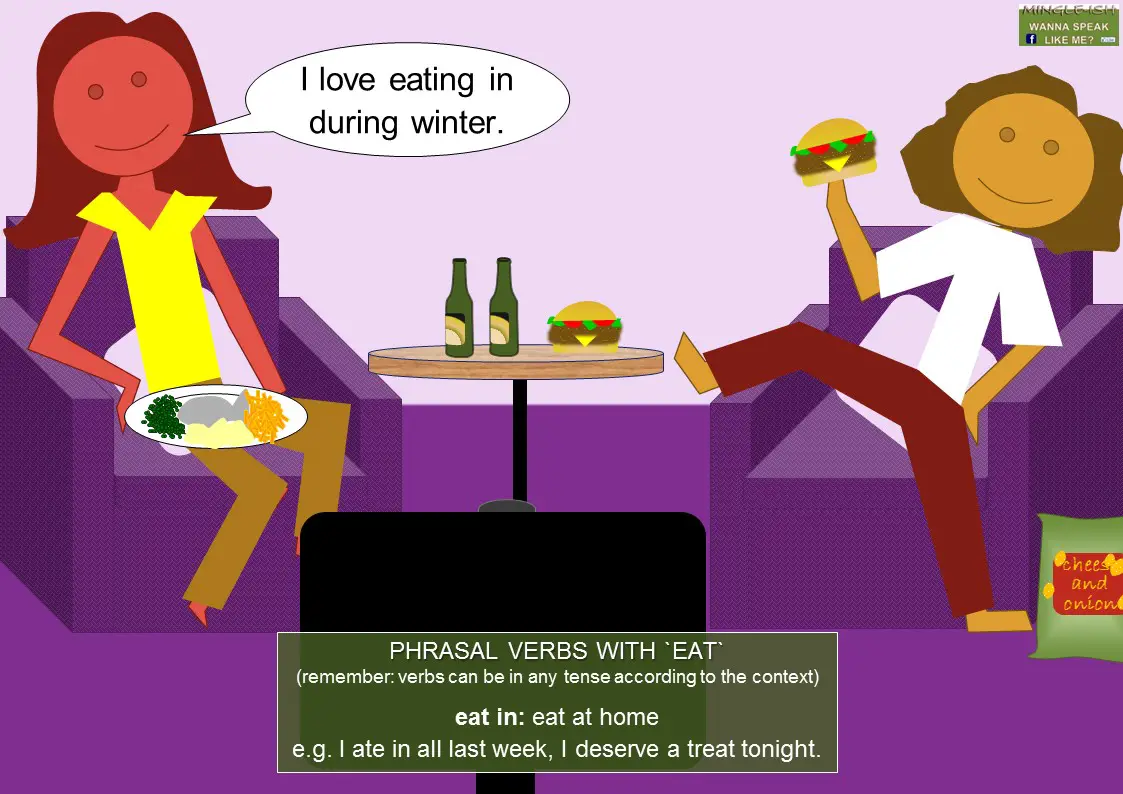 phrasal verbs with eat - eat in