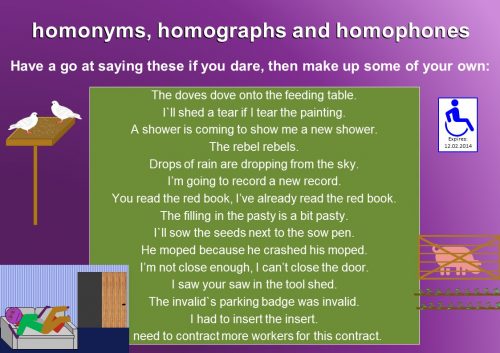 homonyms, homographs and homophones practice