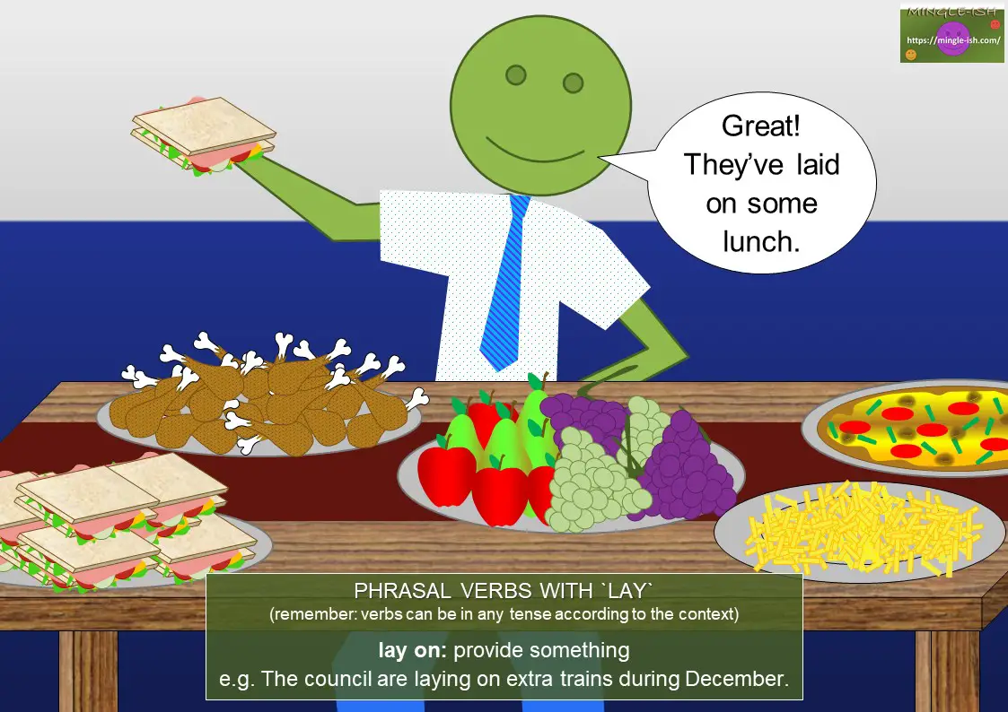 phrasal verbs with lay - lay on