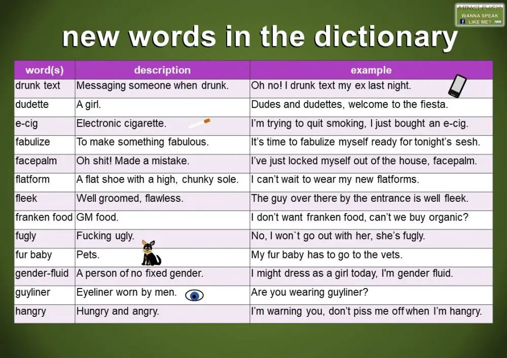 New words in the English dictionary Mingleish