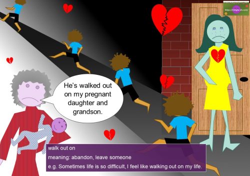 phrasal verbs with walk - walk out on with meaning and examples