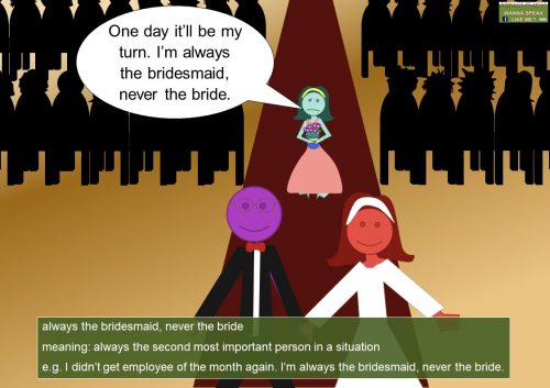 wedding phrases - always the bridesmaid, never the bride