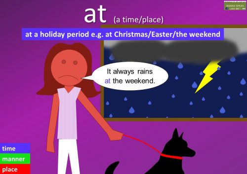 preposition at examples - at a holiday period e.g. at Christmas/Easter/the weekend