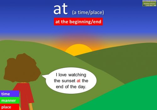 preposition at examples - at the beginning/end
