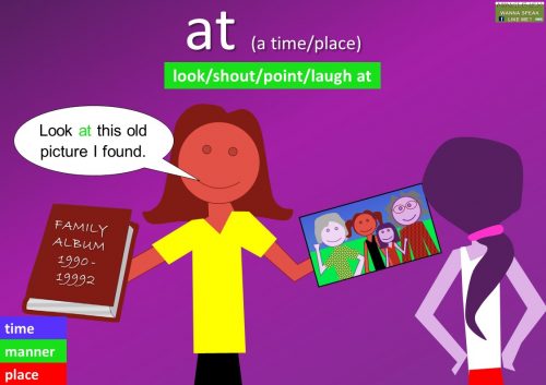 preposition at examples - look/shout/point/laugh at