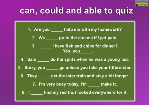 modal verbs quiz - can, could, able to