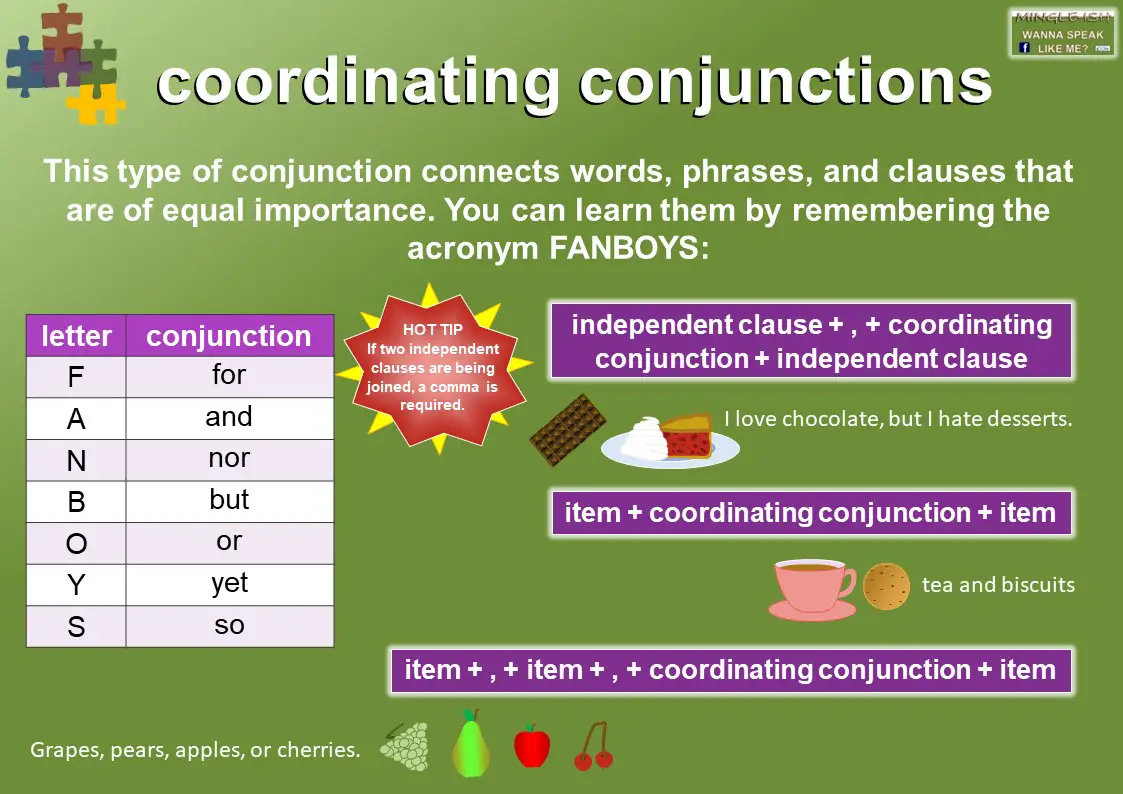 Coordinating conjunctions - FANBOYS - Mingle-ish