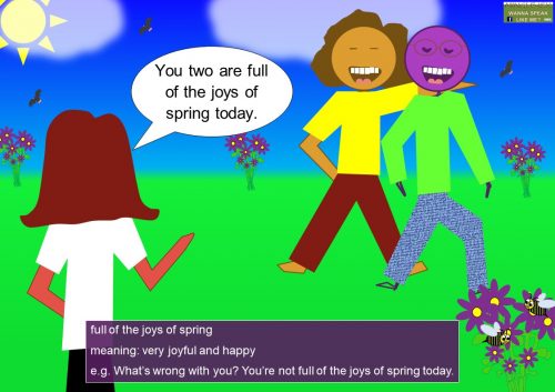 people idioms - full of the joys of spring