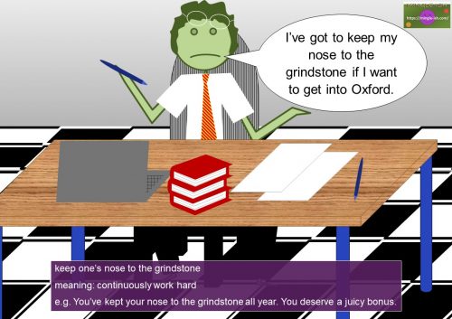 business idiom - keep one’s nose to the grindstone meaning