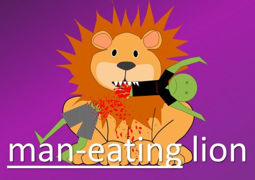 compound adjectives - man-eating lion
