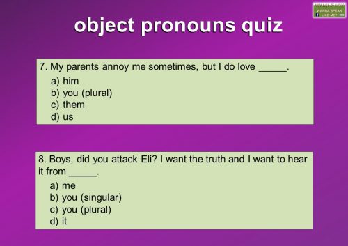 object pronouns quiz