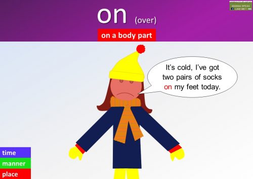 preposition on - on a body part