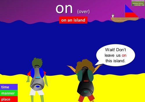 preposition on - on an island