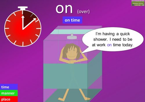 preposition on - on time