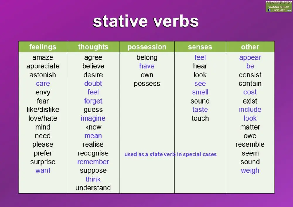 Stative (state) Verbs Meaning And Examples - Mingle-ish