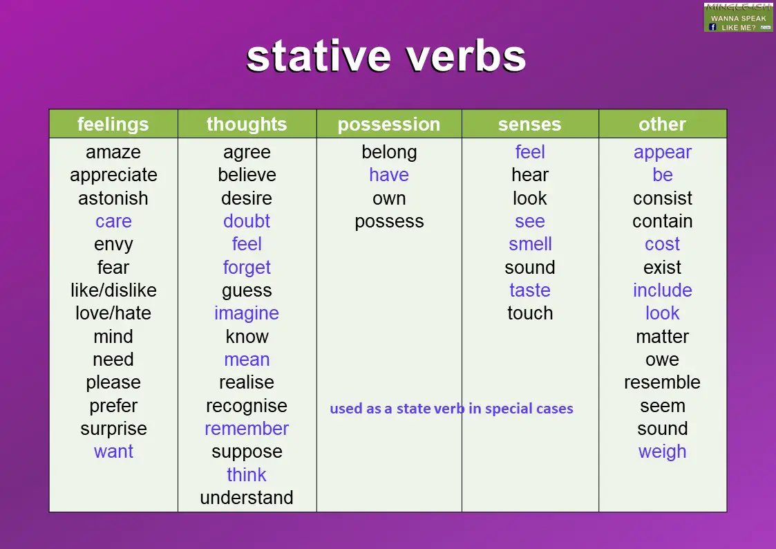 Action And State Verbs Exercises Pdf