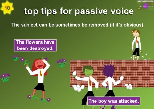 passive voice - The subject can be sometimes be removed (if it’s obvious).