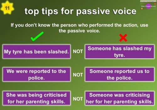 passive voice - If you don’t know the person who performed the action, use the passive voice.