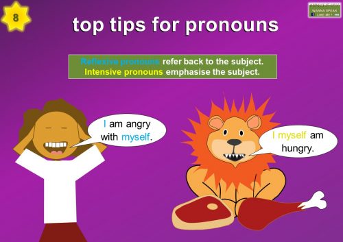 learn pronouns - Reflexive pronouns refer back to the subject. Intensive pronouns emphasise the subject.