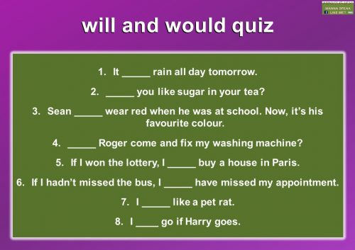modal verb quiz - will, would