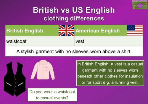 British and American English clothing vocabulary differences - waistcoat/vest