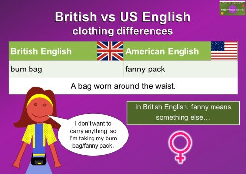 British and American English clothing vocabulary differences - bum bag/fanny pack