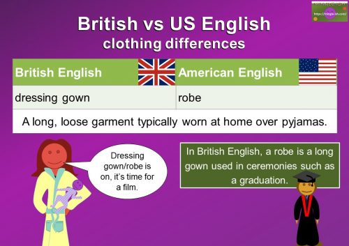 British and American English clothing vocabulary differences - dressing gown/robe