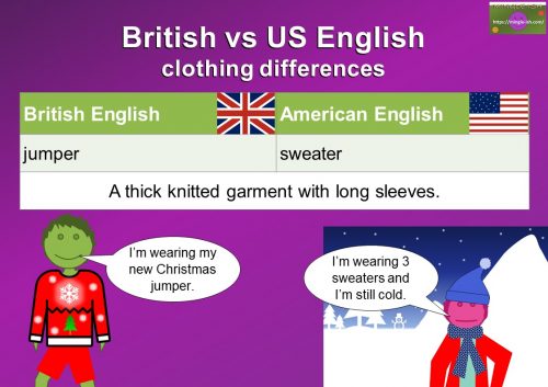 British and American English clothing vocabulary differences - jumper/sweater