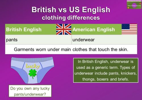 British and American English clothing vocabulary differences - pants/underwear