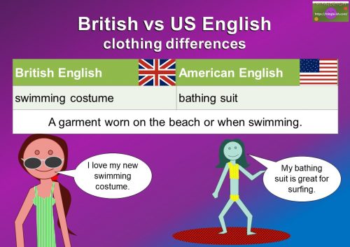 British and American English clothing vocabulary differences - swimming costume/bathing suit