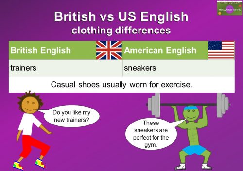 British and American English clothing vocabulary differences - trainers/sneakers