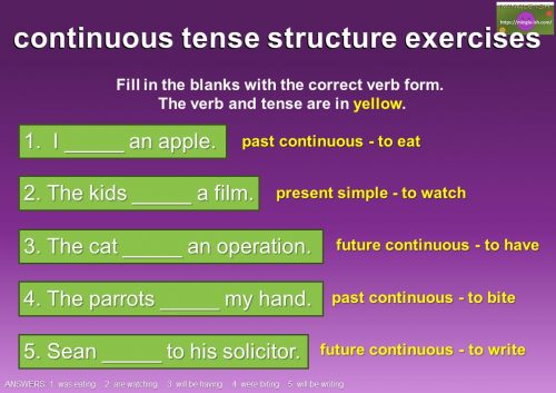 continuous tense structure exercises 1