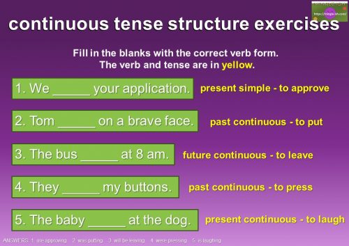 continuous tense structure exercises 2