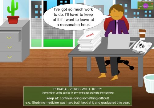 phrasal verbs with keep - keep at meaning