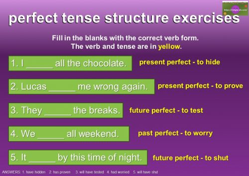 perfect tense structure exercises 2
