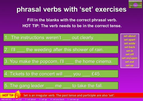 phrasal verbs with set exercises
