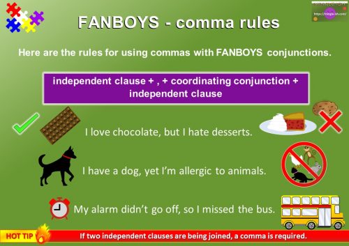 FANBOYS comma rules in grammar - joining independent clauses