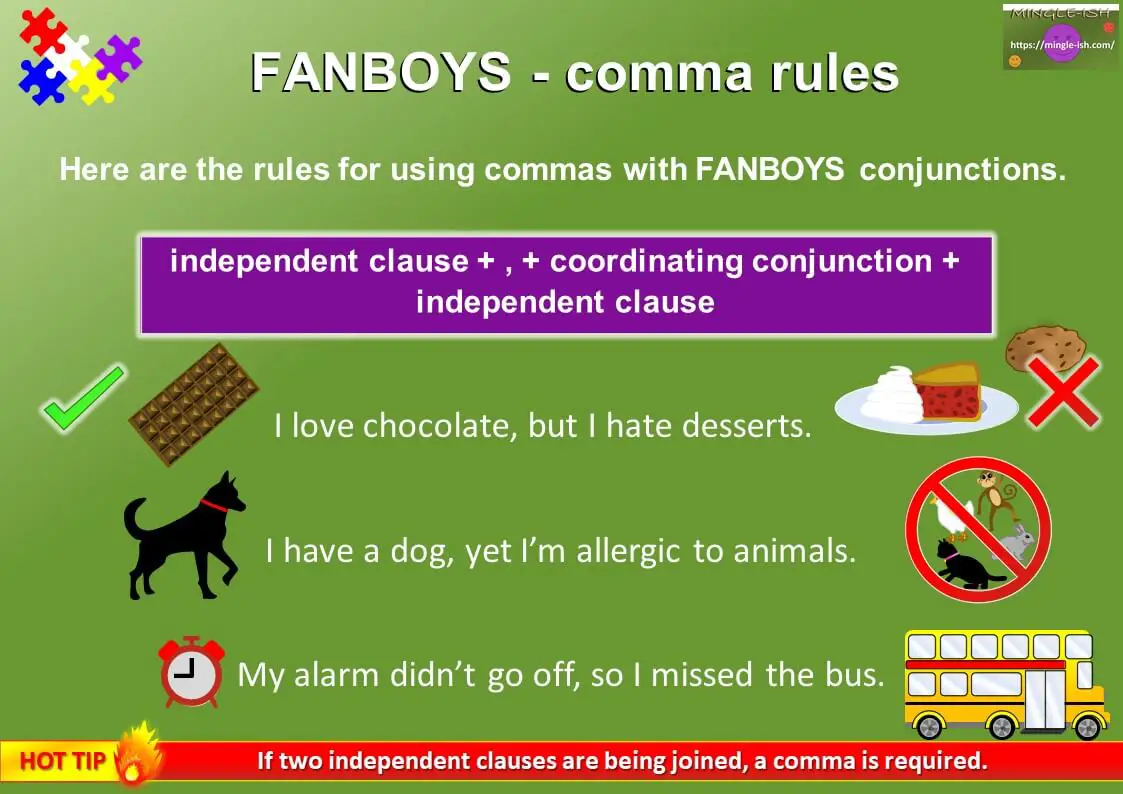 Coordinating conjunctions - FANBOYS - Mingle-ish