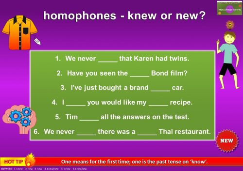 homophones words activity - knew or new