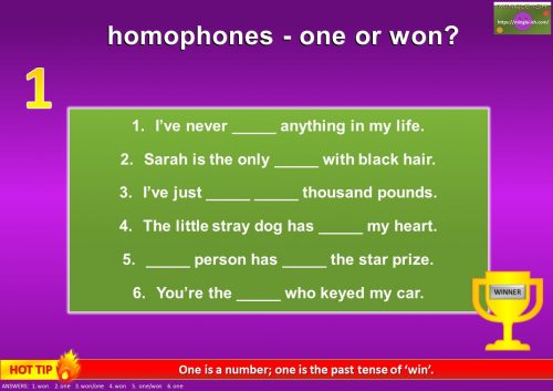 homophones worksheet ks2 - one or won