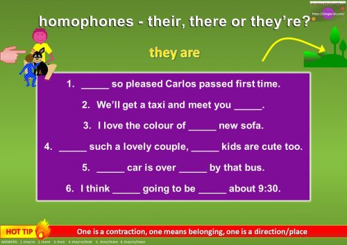 homophones activity worksheet - their, there or they're