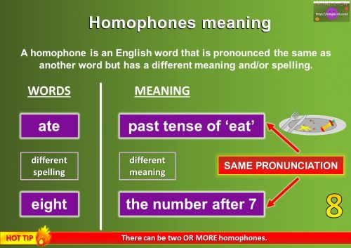 homophone of ate - words that sound the same but spelt differently