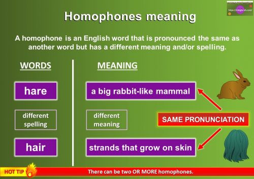 homophone of hair - words that sound the same but spelt differently