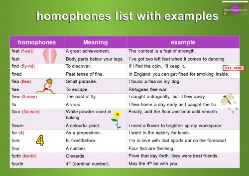 ks2 homophones list with meaning and examples