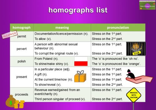 100 Common English Homographs