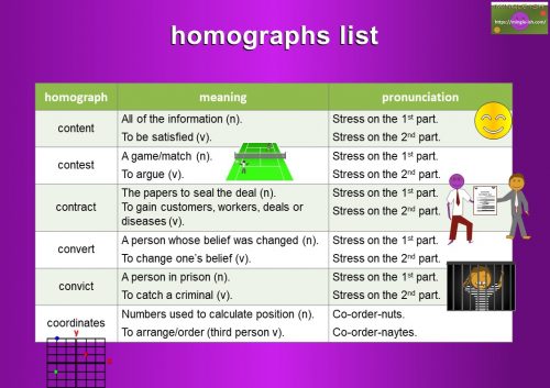 100 Homographs Examples with Meaning