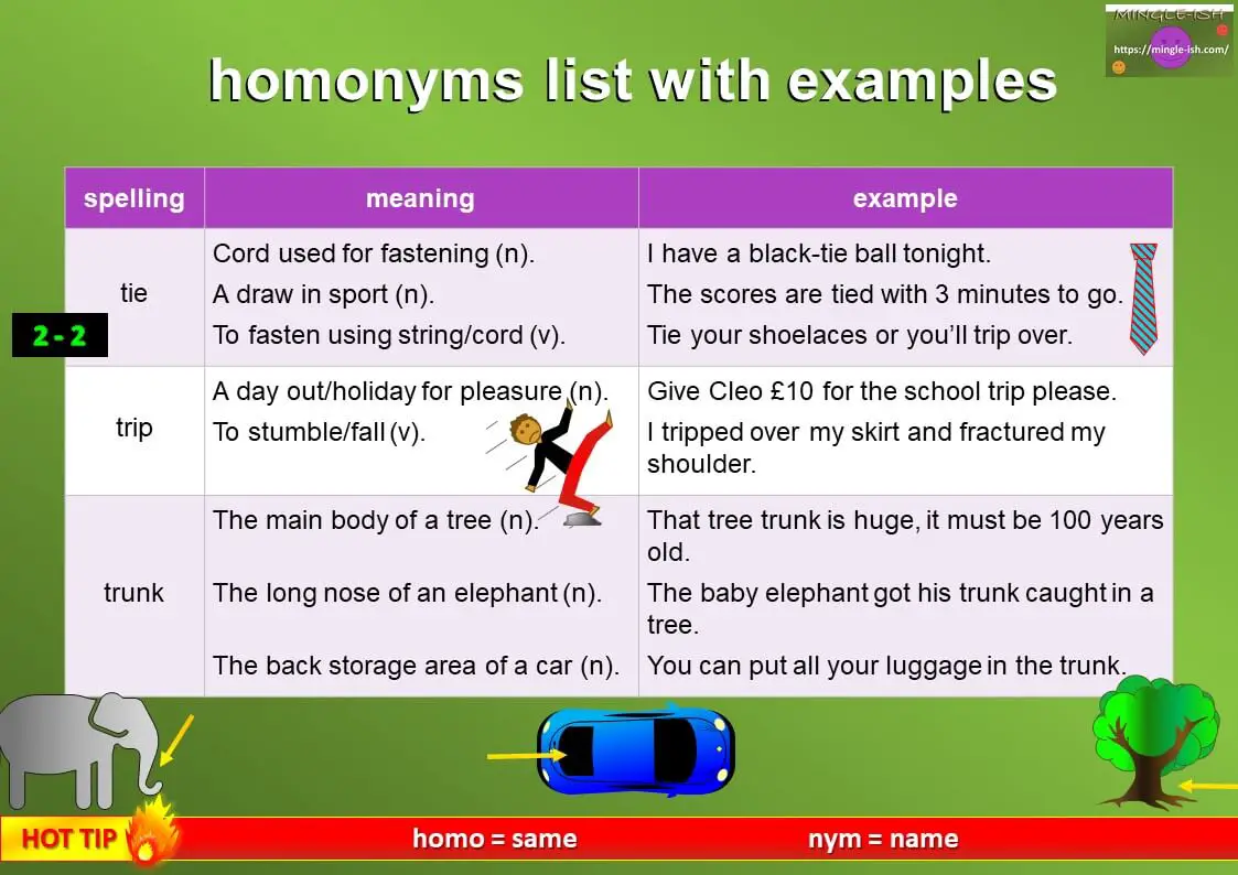homonyms list with
