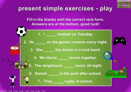 Present simple tense exercises - play