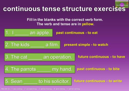 continuous tense structure exercises