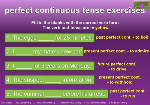 perfect continuous tense structure exercises